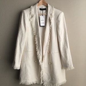 Zara Frayed Jacket with Pearl Buttons - L
